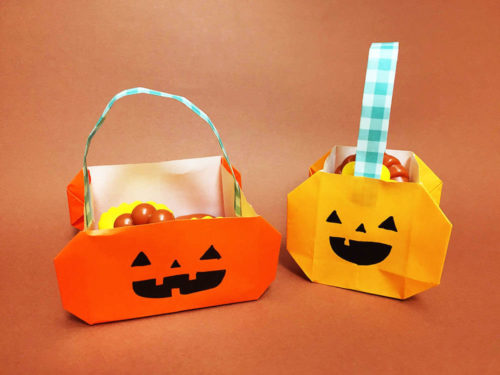 折り紙で折ったかぼちゃのバッグ
