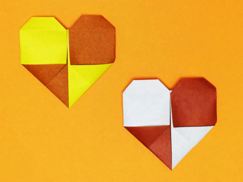 折り紙で折った2色のハート