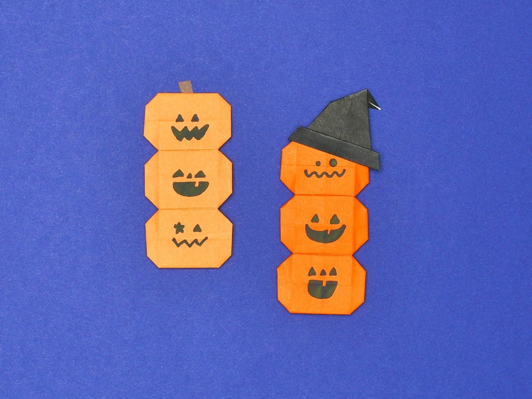 折り紙で折った3連かぼちゃ
