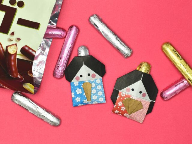折り紙で作ったフィンガーチョコおひなさま