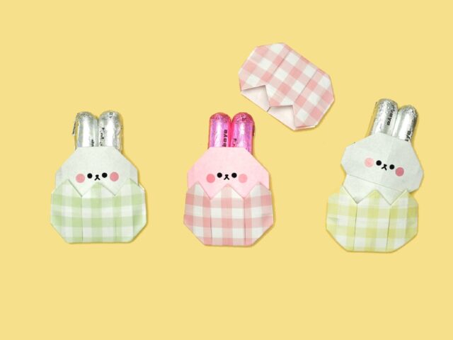 折り紙で作ったフィンガーチョコイースターうさぎ