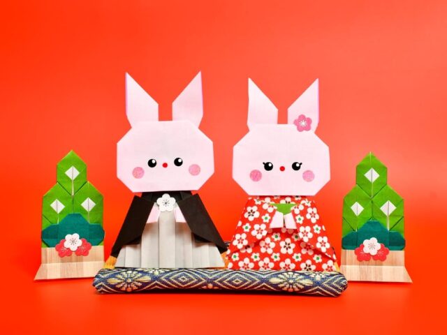 折り紙で折った着物のうさぎ