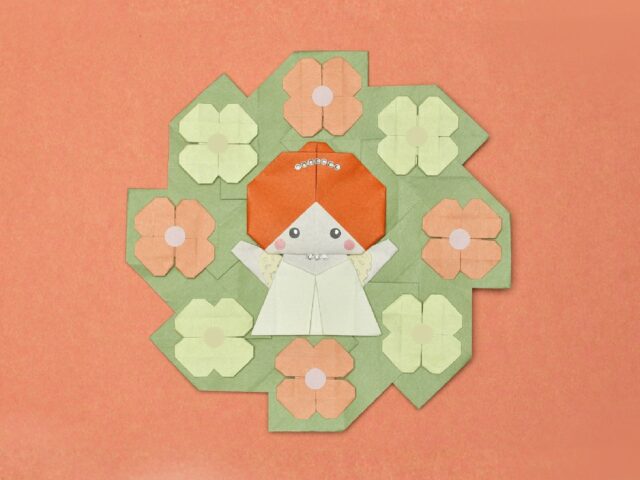 折り紙で作った花嫁のリース